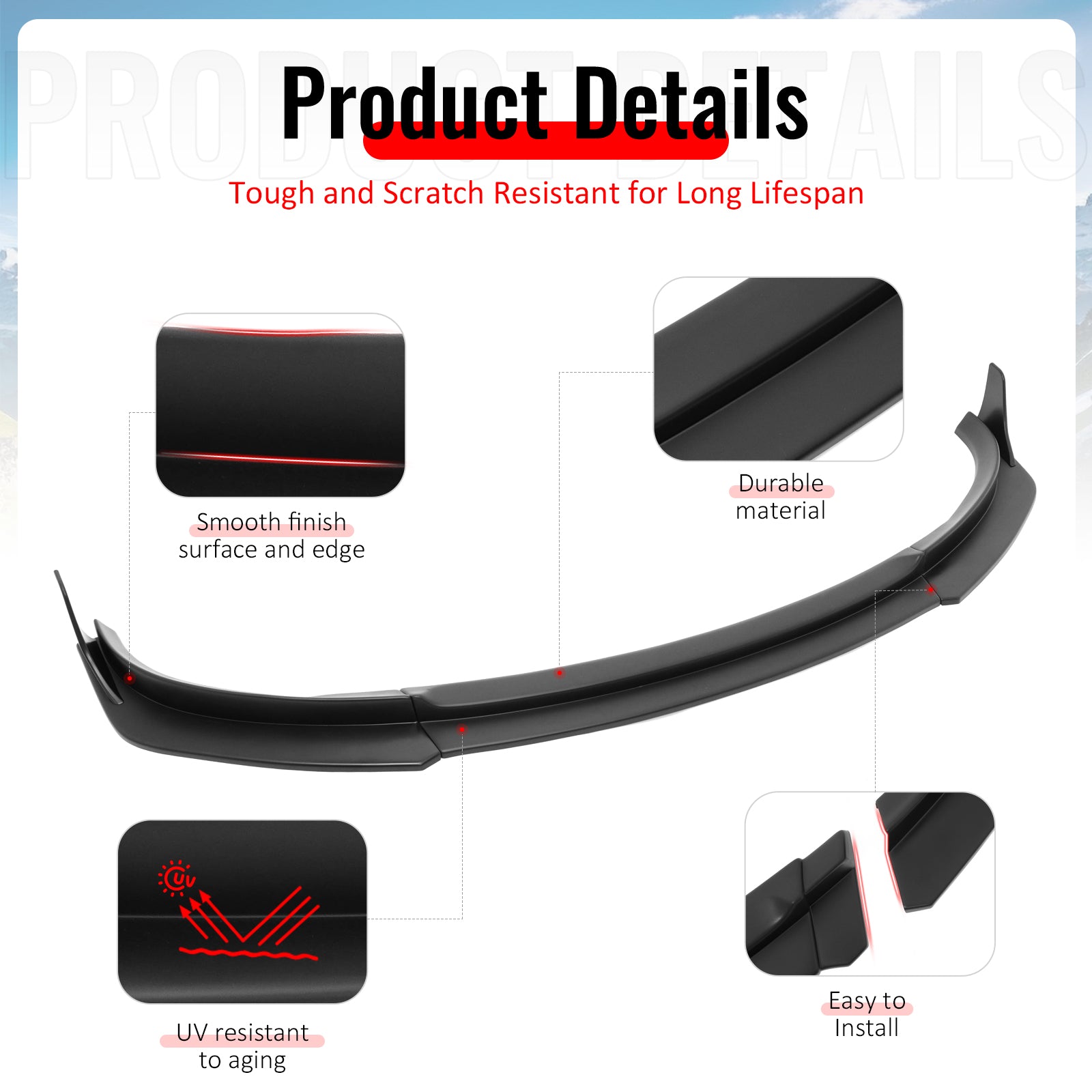 Fits 17-23 Tesla Model 3 IKON V4 3PCS Front Lip w/ V1 Style Winglets ABS