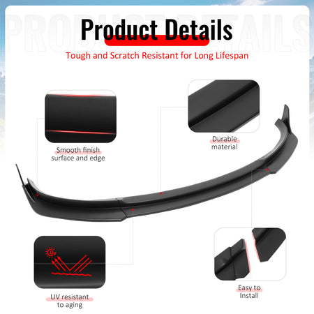 Fits 17-23 Tesla Model 3 IKON V4 3PCS Front Lip w/ V1 Style Winglets ABS