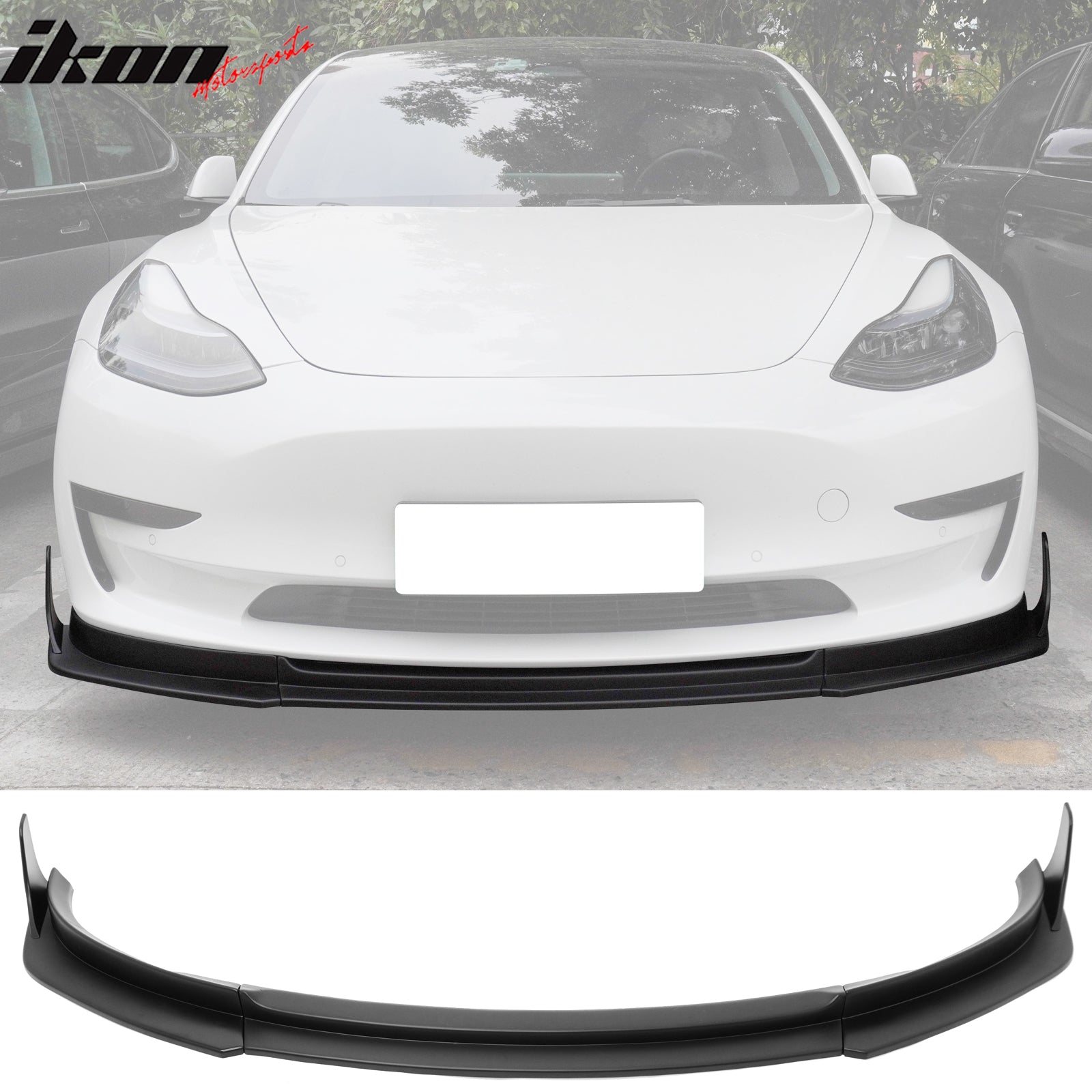IKON MOTORSPORTS Front Bumper Lip & Winglets, Compatible with 2017-2023 Tesla Model 3, IKON V4 Style ABS Air Dam Chin Spoiler Protector Splitter 5PCS