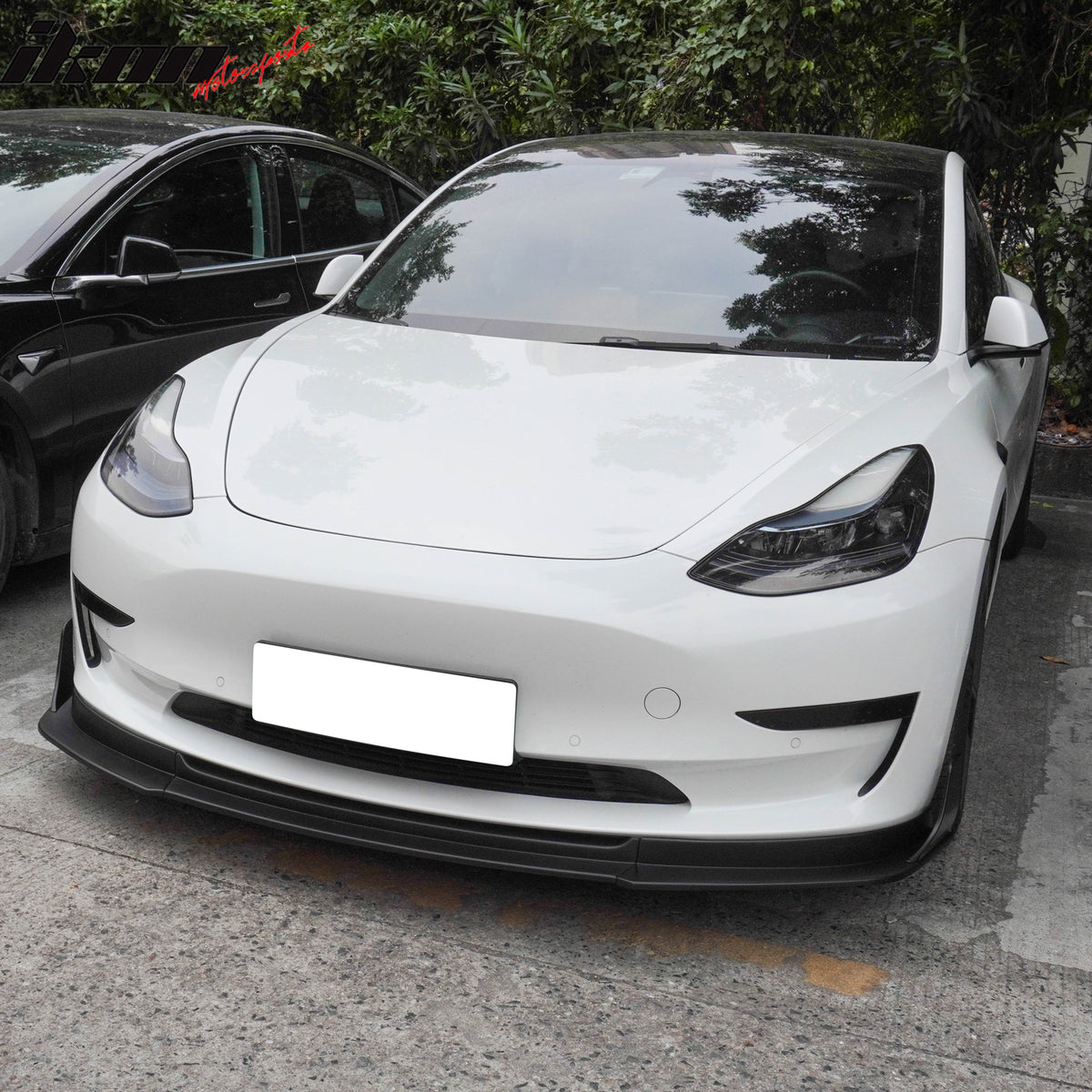 Fits 17-23 Tesla Model 3 IKON V4 3PCS Front Lip w/ V1 Style Winglets ABS