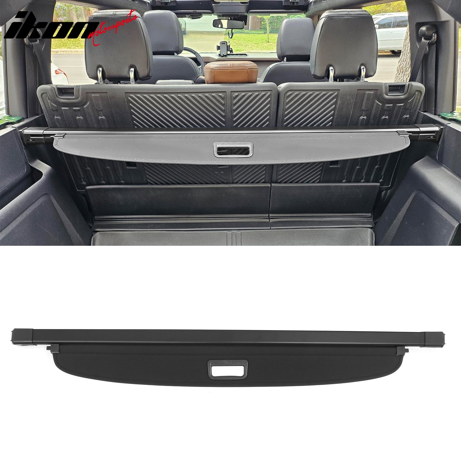 IKON MOTORSPORTS 2-in-1 Trunk Liner Set, Compatible with 2021-2025 Ford Bronco 4-Door, Storage Organized Cargo Cover & All-Weather Protection Waterproof Trunk Floor Mat