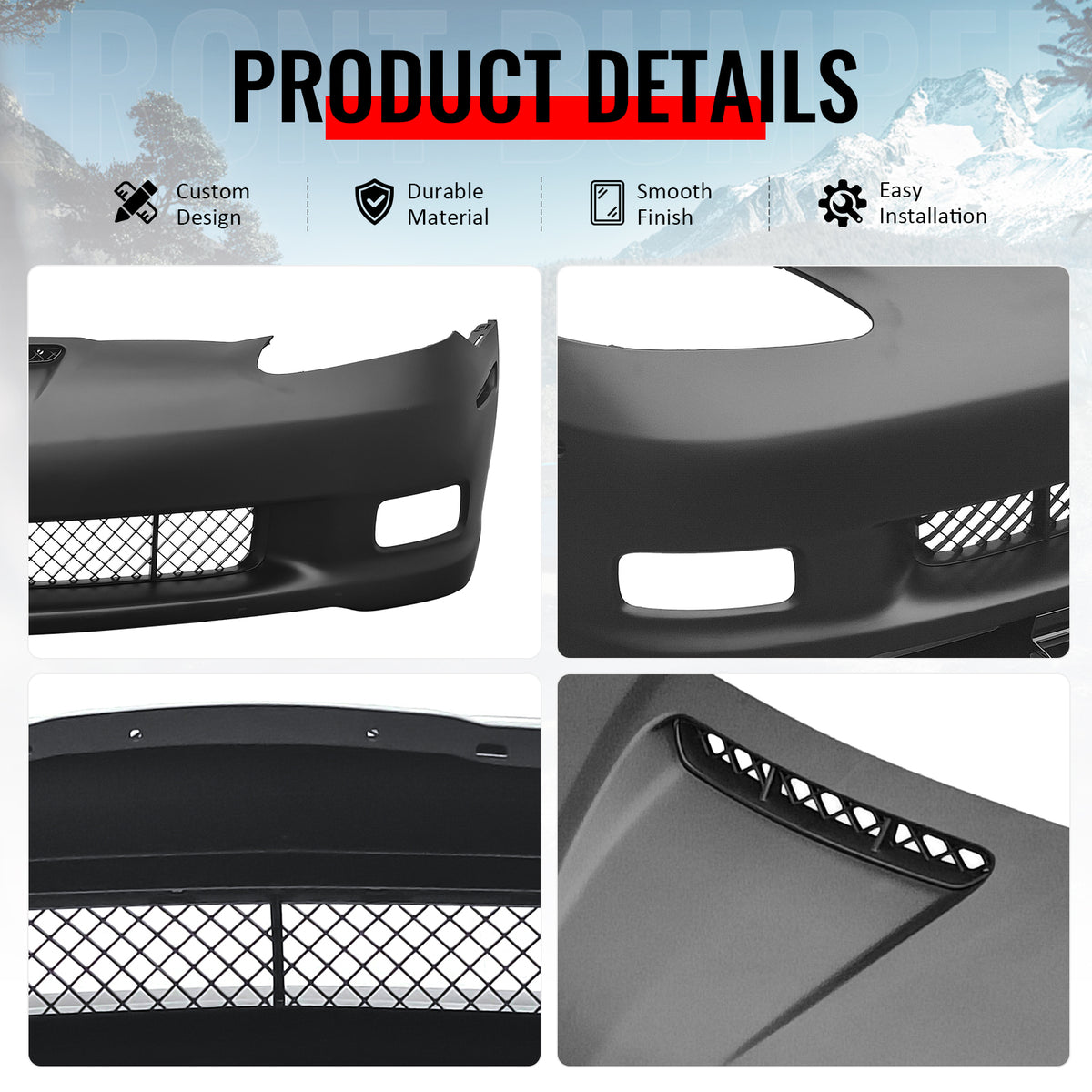 Fits 06-13 Corvette C6 Front Bumper Cover Z06 Style w/ Carbon Fiber Print Lip