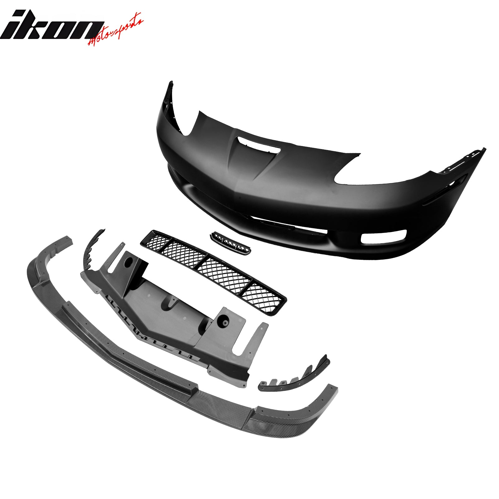 Fits 06-13 Corvette C6 Front Bumper Cover Z06 Style w/ Carbon Fiber Print Lip