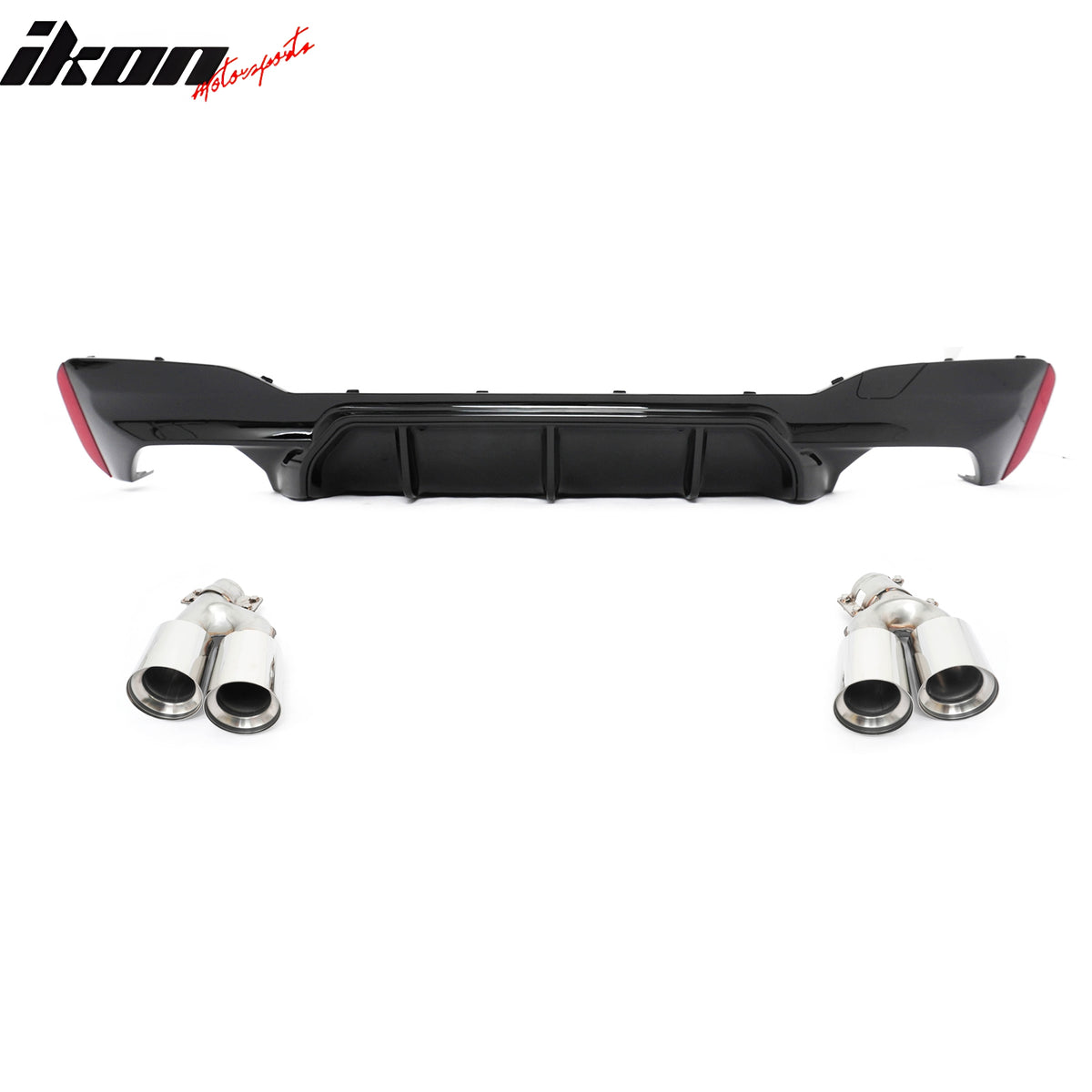 For 17-20 BMW G30 Competition Style Gloss Black Rear Diffuser Silver Exhaust Tip