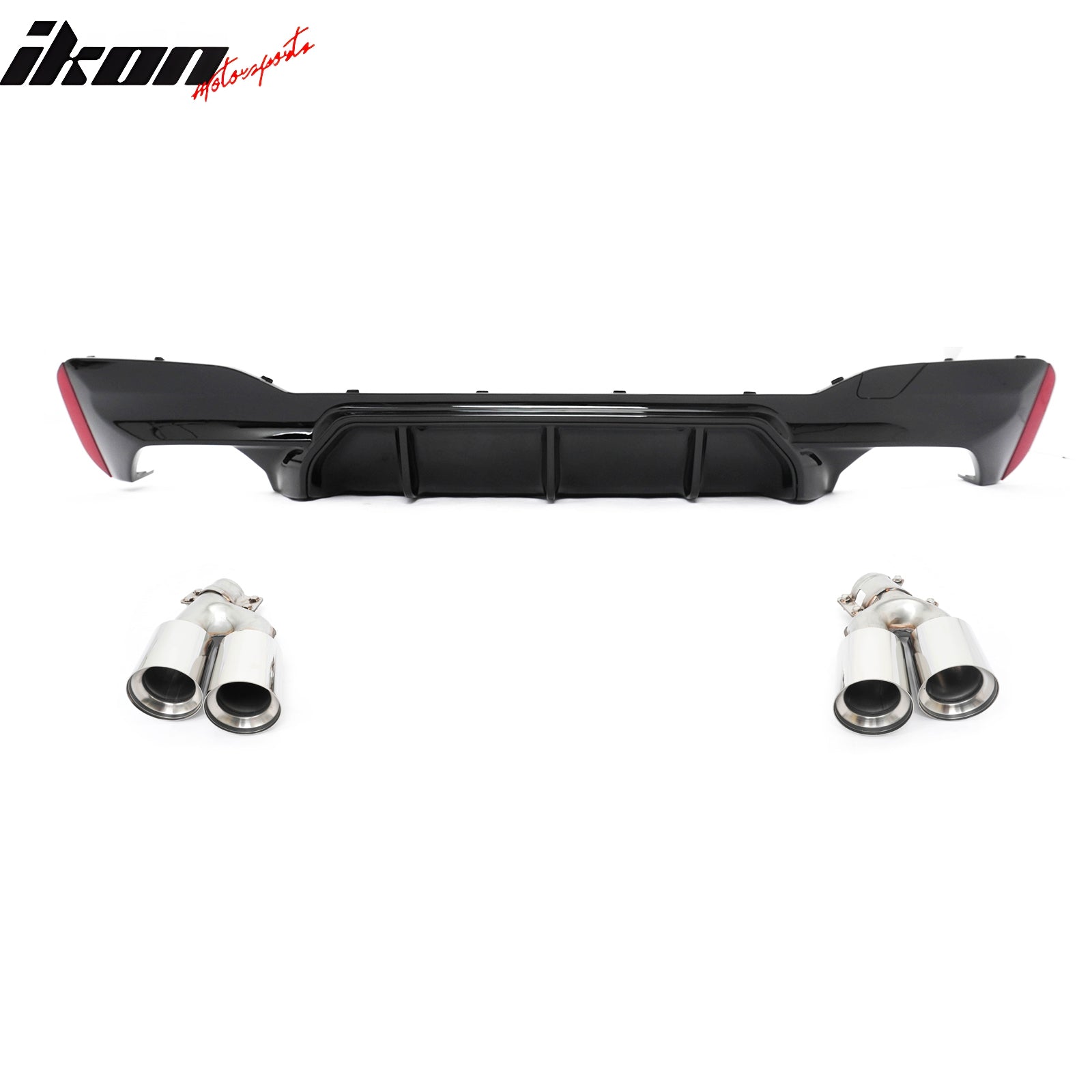 For 17-20 BMW G30 Competition Style Gloss Black Rear Diffuser Silver Exhaust Tip