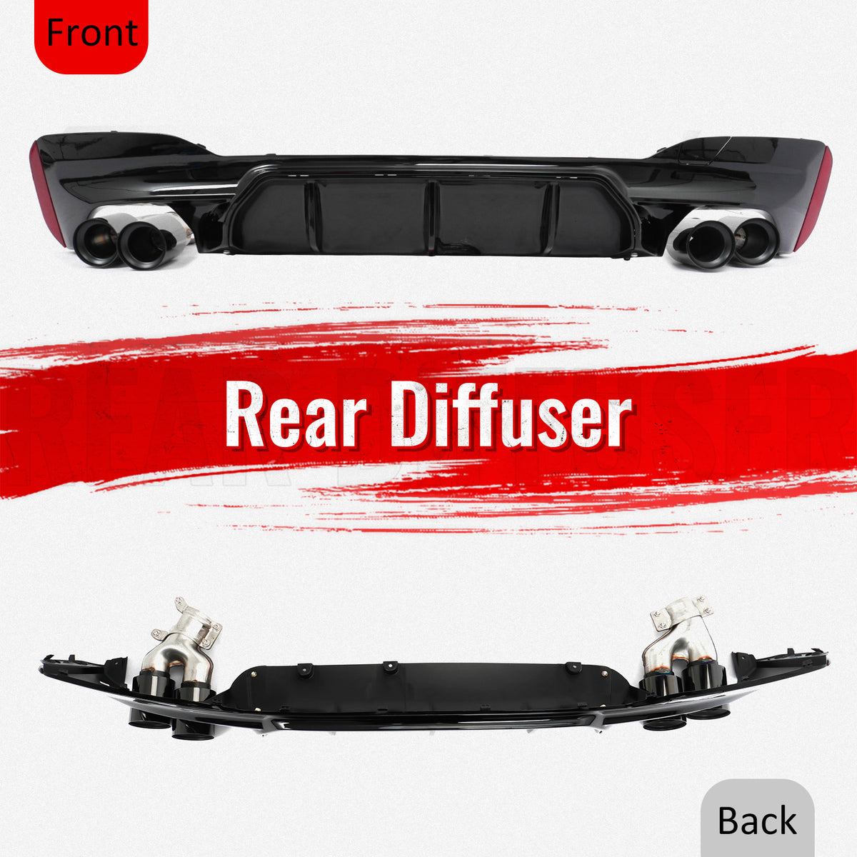 For 17-20 BMW G30 Competition Style Gloss Black Rear Diffuser Black Exhaust Tips