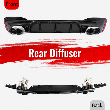 For 17-20 BMW G30 Competition Style Gloss Black Rear Diffuser Black Exhaust Tips