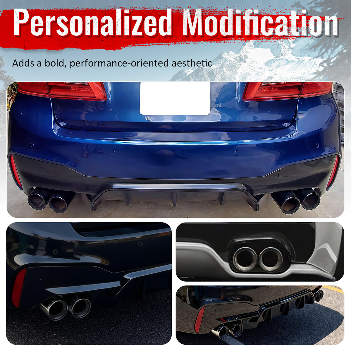 For 17-20 BMW G30 Competition Style Gloss Black Rear Diffuser Black Exhaust Tips