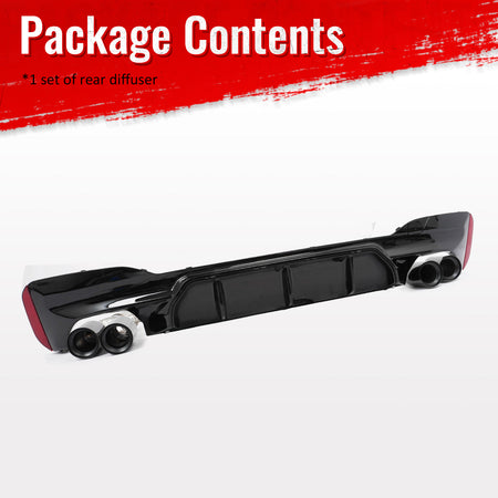 For 17-20 BMW G30 Competition Style Gloss Black Rear Diffuser Black Exhaust Tips
