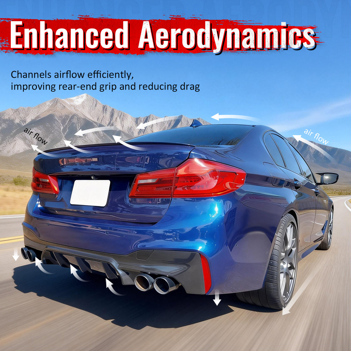 For 17-20 BMW G30 Competition Style Gloss Black Rear Diffuser Black Exhaust Tips