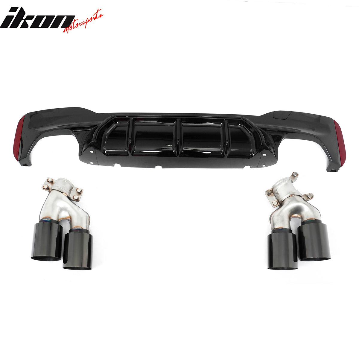 For 17-20 BMW G30 Competition Style Gloss Black Rear Diffuser Black Exhaust Tips