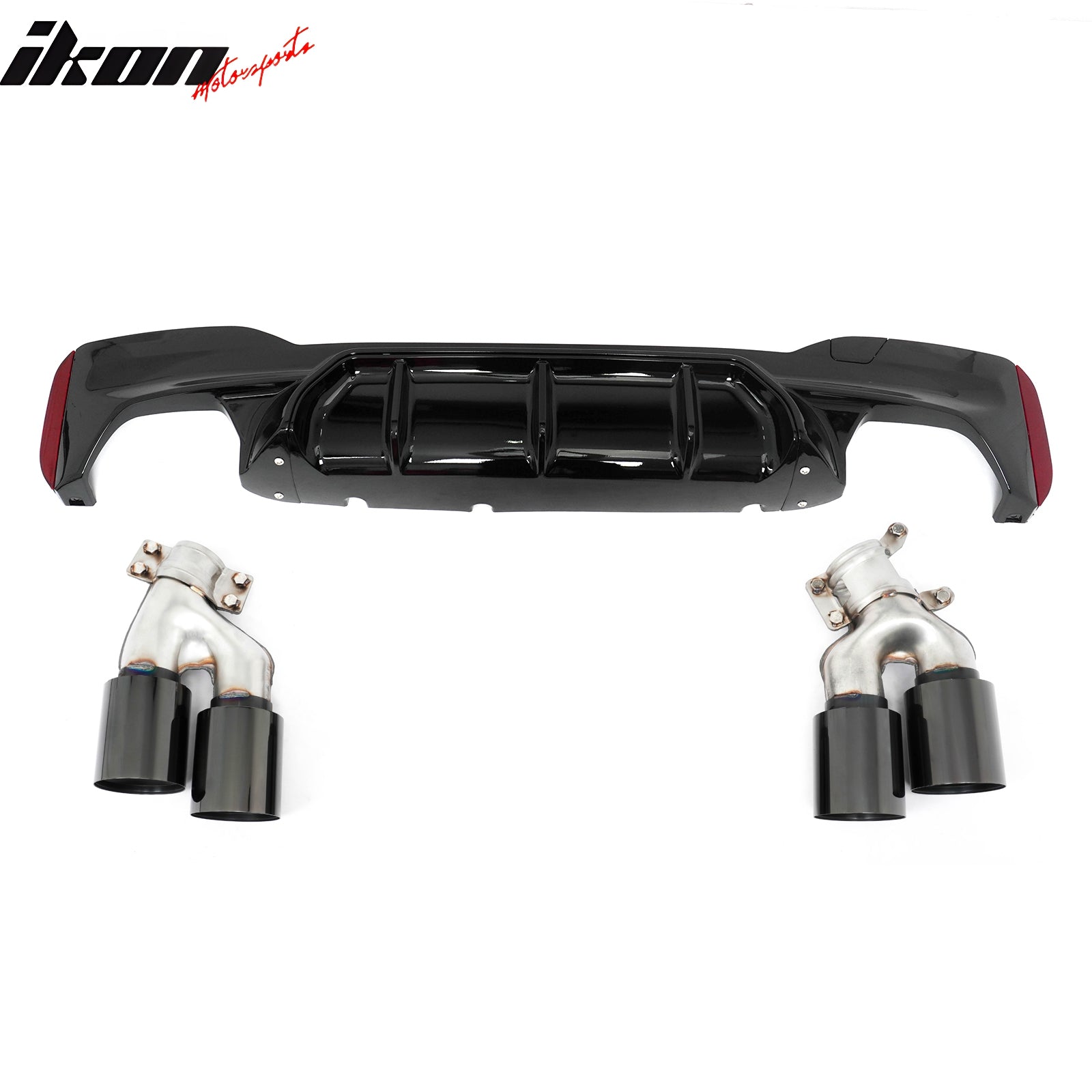 For 17-20 BMW G30 Competition Style Gloss Black Rear Diffuser Black Exhaust Tips