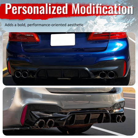 For 21-23 BMW G30 Competition Style Gloss Black Rear Diffuser Silver Exhaust Tip