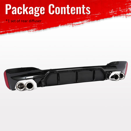 For 21-23 BMW G30 Competition Style Gloss Black Rear Diffuser Silver Exhaust Tip