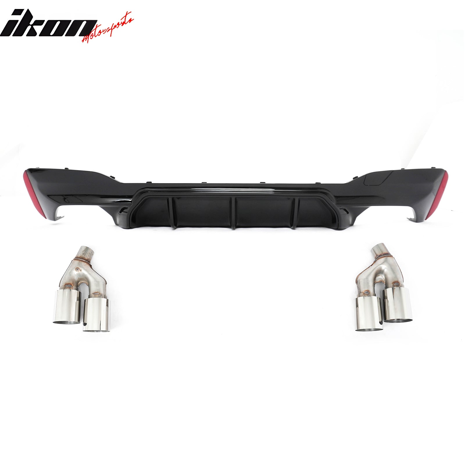 For 21-23 BMW G30 Competition Style Gloss Black Rear Diffuser Silver Exhaust Tip