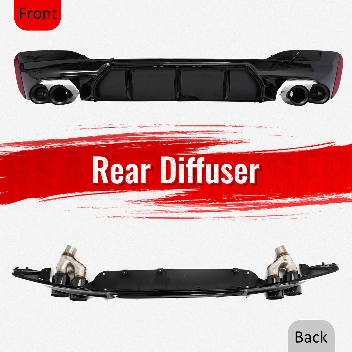 For 21-23 BMW G30 Competition Style Gloss Black Rear Diffuser Black Exhaust Tips