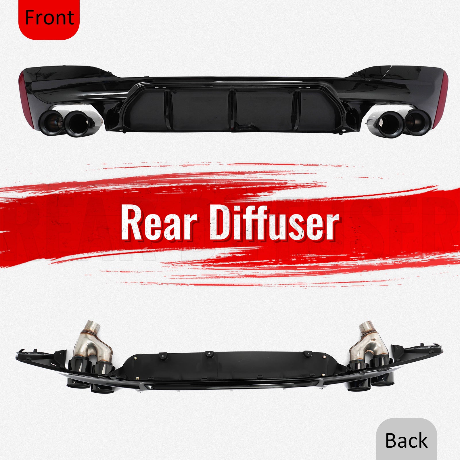 For 21-23 BMW G30 Competition Style Gloss Black Rear Diffuser Black Exhaust Tips