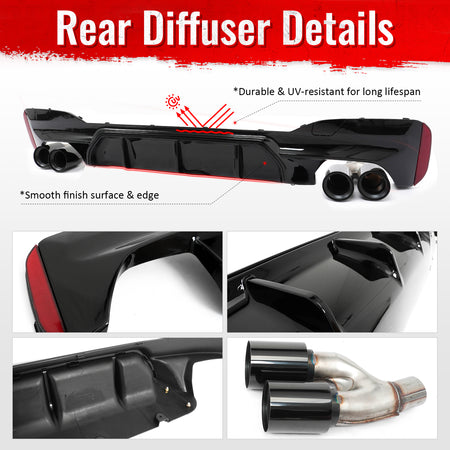 For 21-23 BMW G30 Competition Style Gloss Black Rear Diffuser Black Exhaust Tips