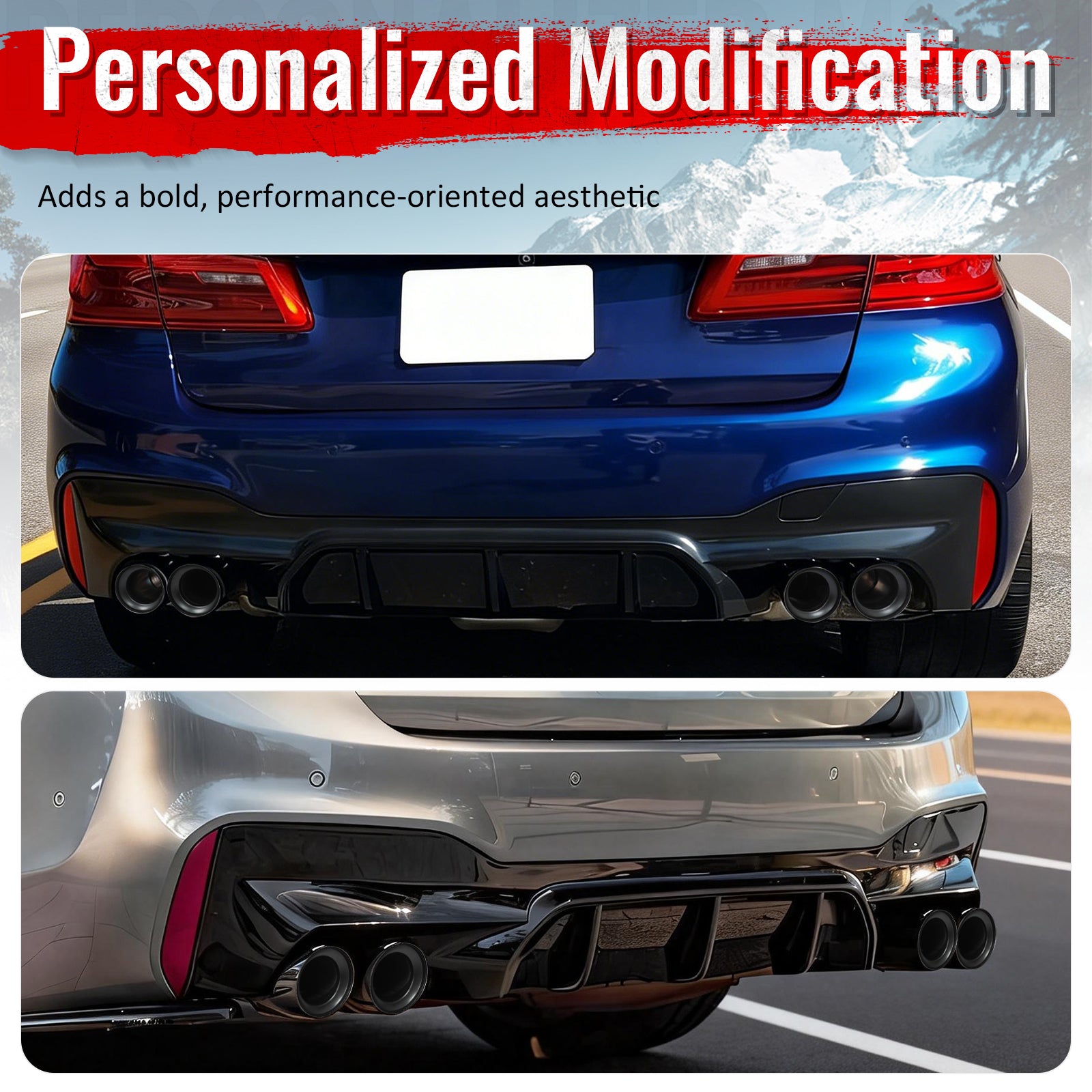 For 21-23 BMW G30 Competition Style Gloss Black Rear Diffuser Black Exhaust Tips