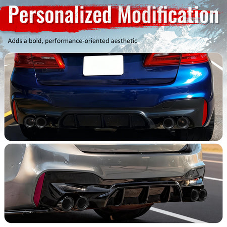 For 21-23 BMW G30 Competition Style Gloss Black Rear Diffuser Black Exhaust Tips