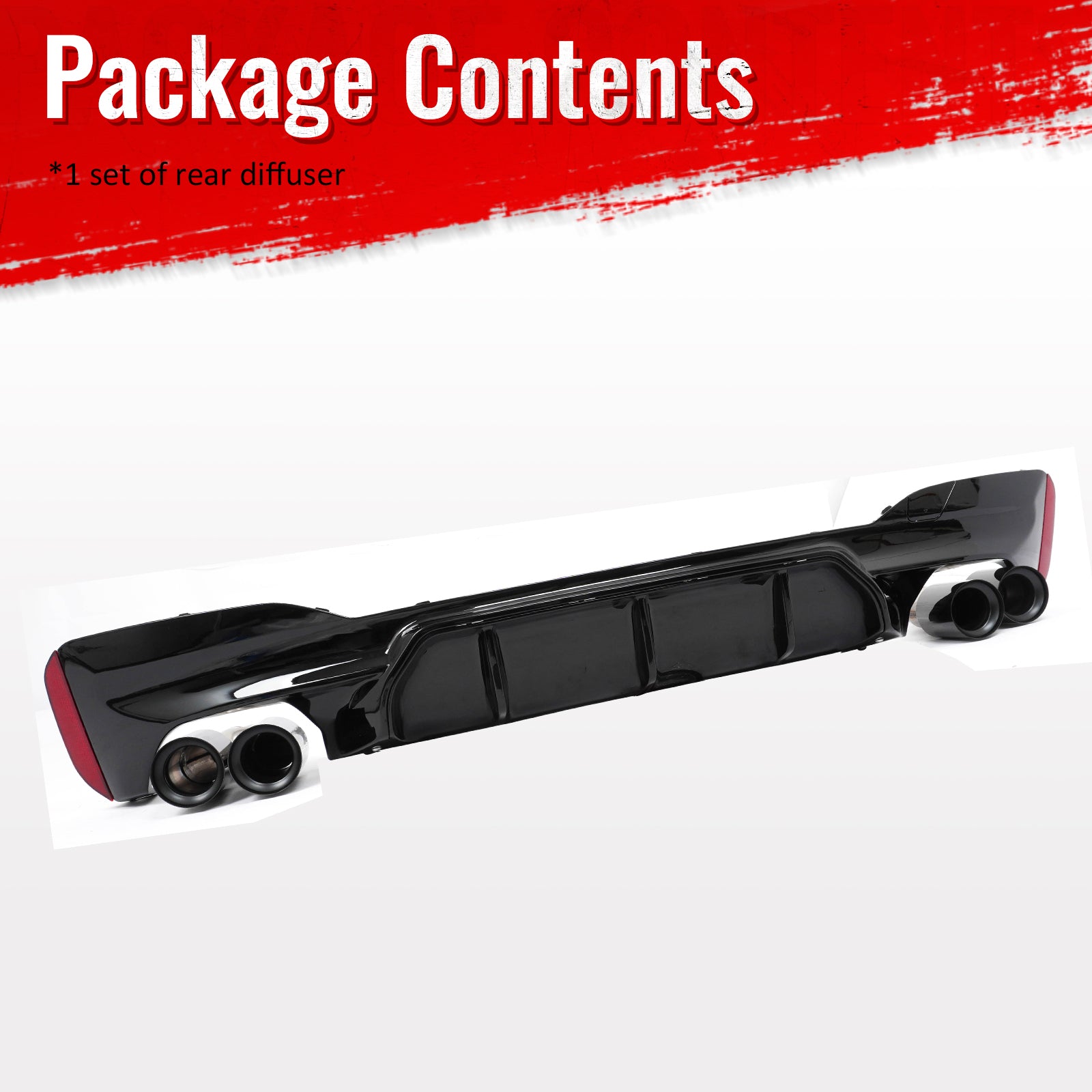 For 21-23 BMW G30 Competition Style Gloss Black Rear Diffuser Black Exhaust Tips