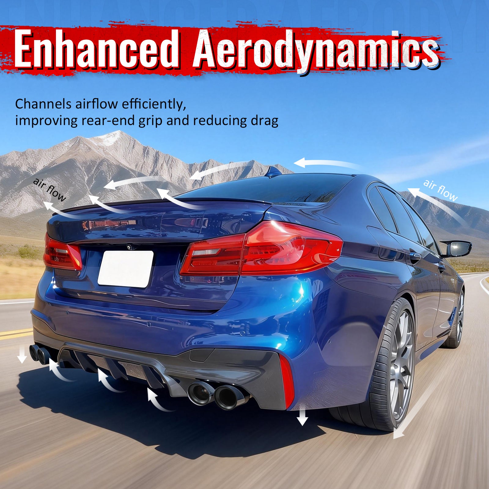 For 21-23 BMW G30 Competition Style Gloss Black Rear Diffuser Black Exhaust Tips