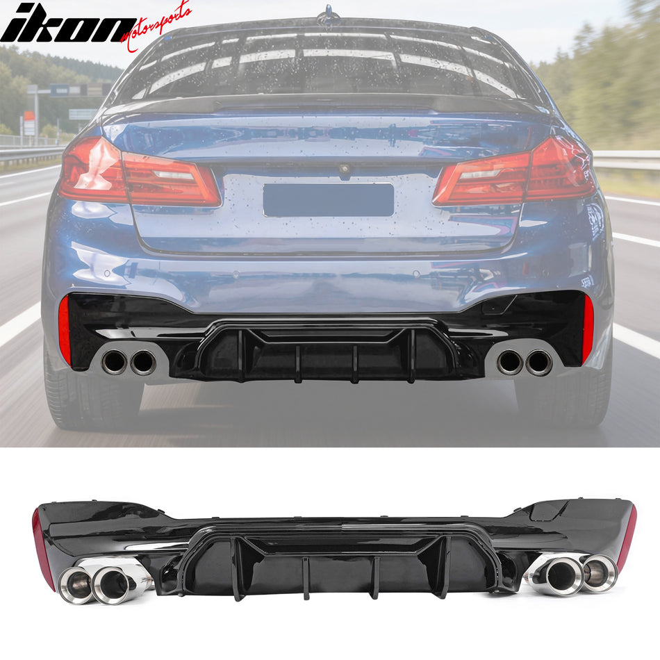 2017-2020 BMW G30 M5 MP Style Gloss Black Diffuser Silver Quad Exhaust