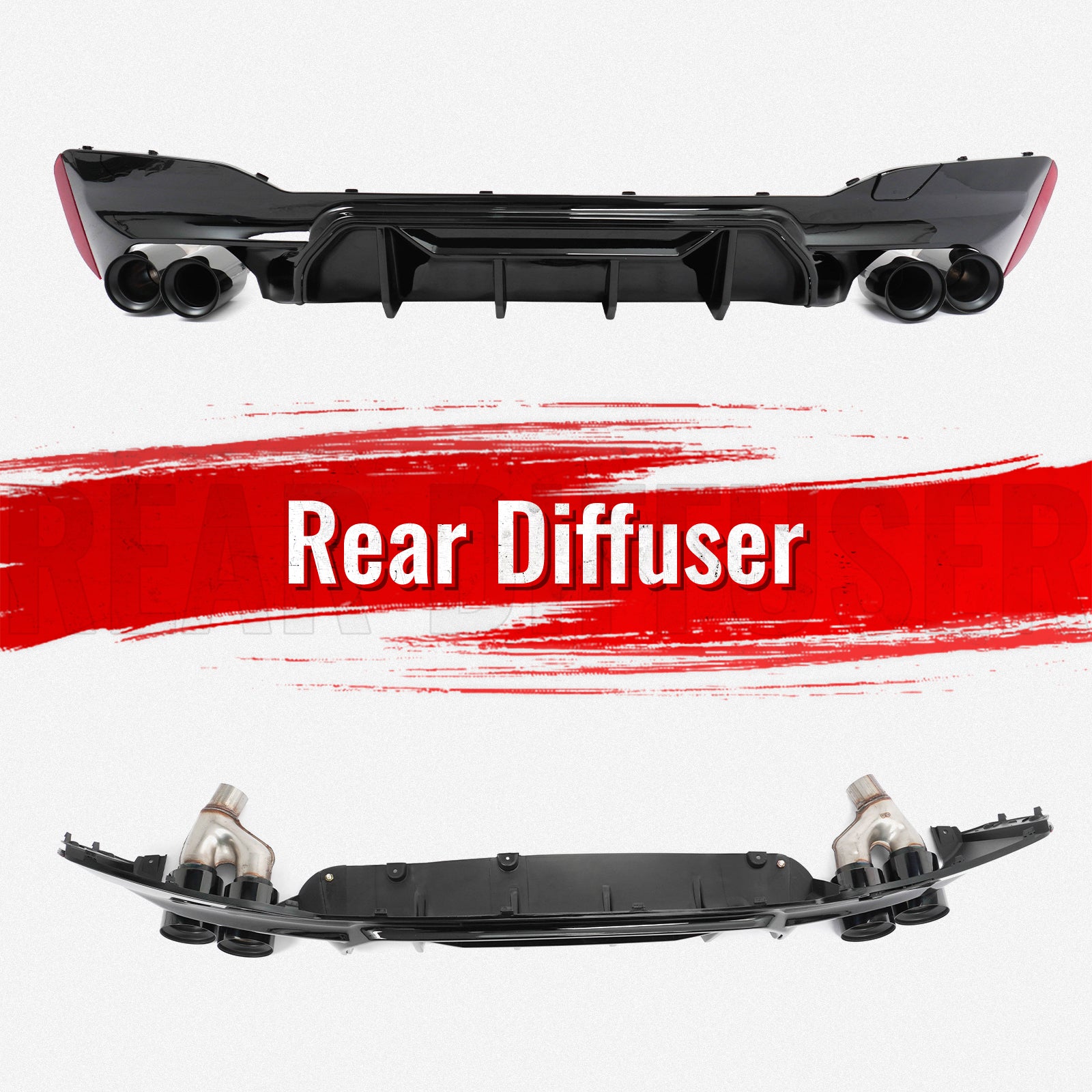 Fits 21-23 BMW G30 Gloss Black Rear Diffuser M5 MP Style + Black Quad Exhaust