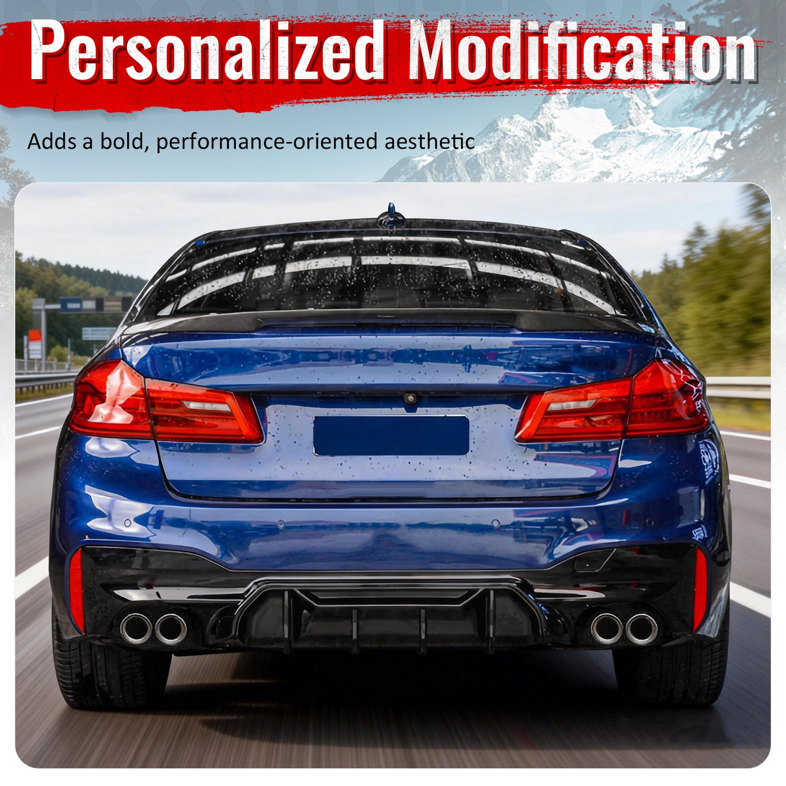 Fits 21-23 BMW G30 Gloss Black Rear Diffuser M5 MP Style + Black Quad Exhaust