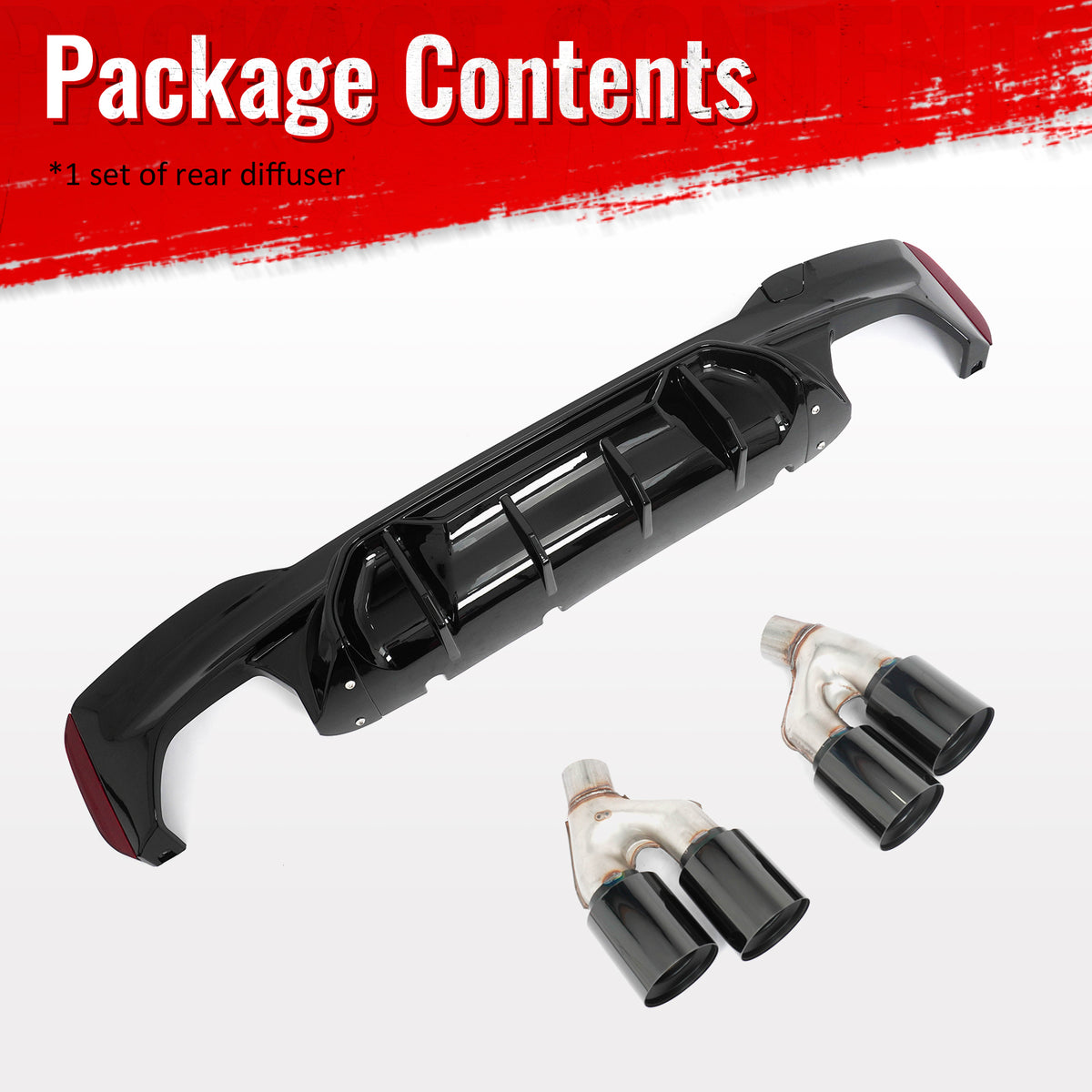 Fits 21-23 BMW G30 Gloss Black Rear Diffuser M5 MP Style + Black Quad Exhaust