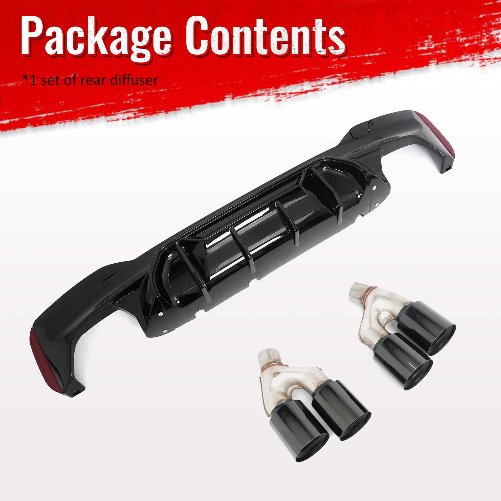 Fits 21-23 BMW G30 Gloss Black Rear Diffuser M5 MP Style + Black Quad Exhaust