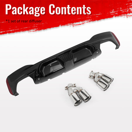 Fits 17-20 BMW G30 Gloss Black Rear Diffuser M5 CS Style + Silver Quad Exhaust
