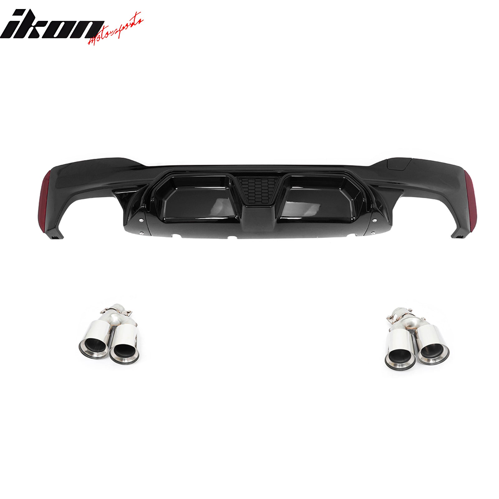 Fits 17-20 BMW G30 Gloss Black Rear Diffuser M5 CS Style + Silver Quad Exhaust