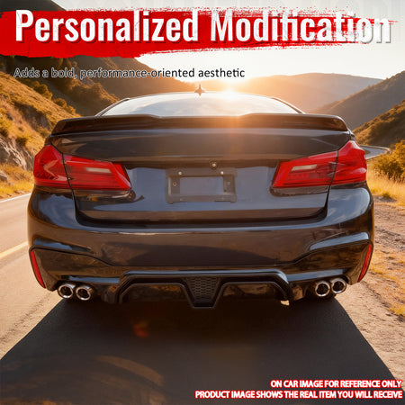 Fits 17-20 BMW G30 Gloss Black Rear Diffuser M5 CS Style + Black Quad Exhaust