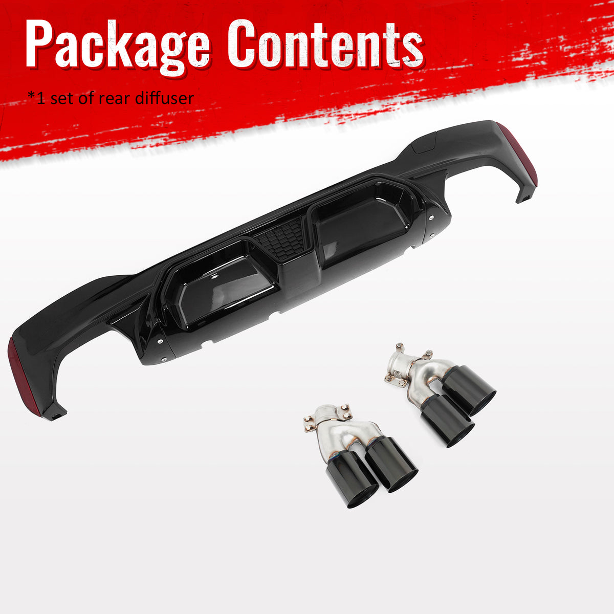 Fits 17-20 BMW G30 Gloss Black Rear Diffuser M5 CS Style + Black Quad Exhaust