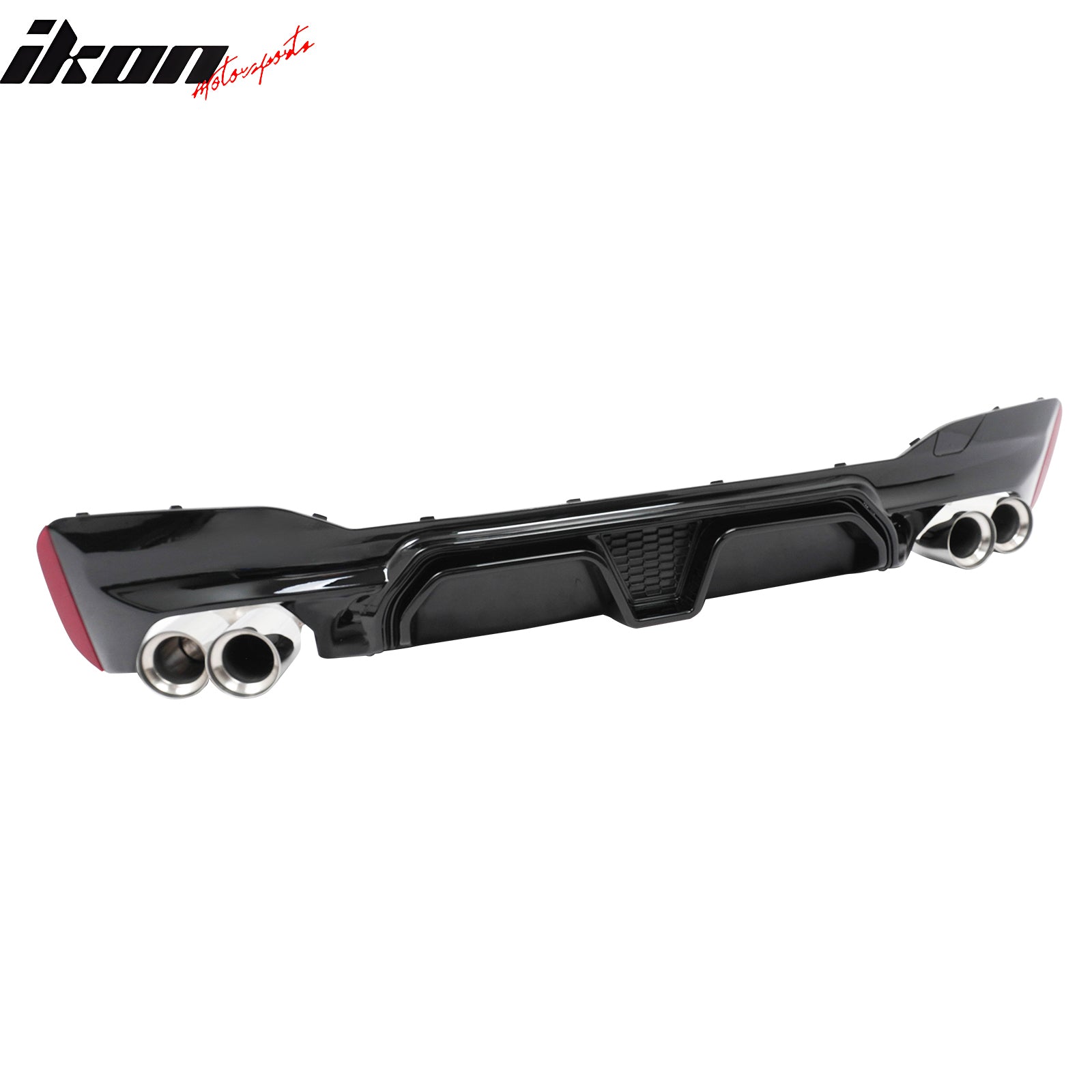 IKON MOTORSPORTS Rear Diffuser w/ Silver Quad Exhaust, Compatible with 2021-2023 BMW 5 Series G30 LCI M Sport, M5 CS Style Gloss Black PP Bumper Valance Spoiler Shark Fin, 3PCS