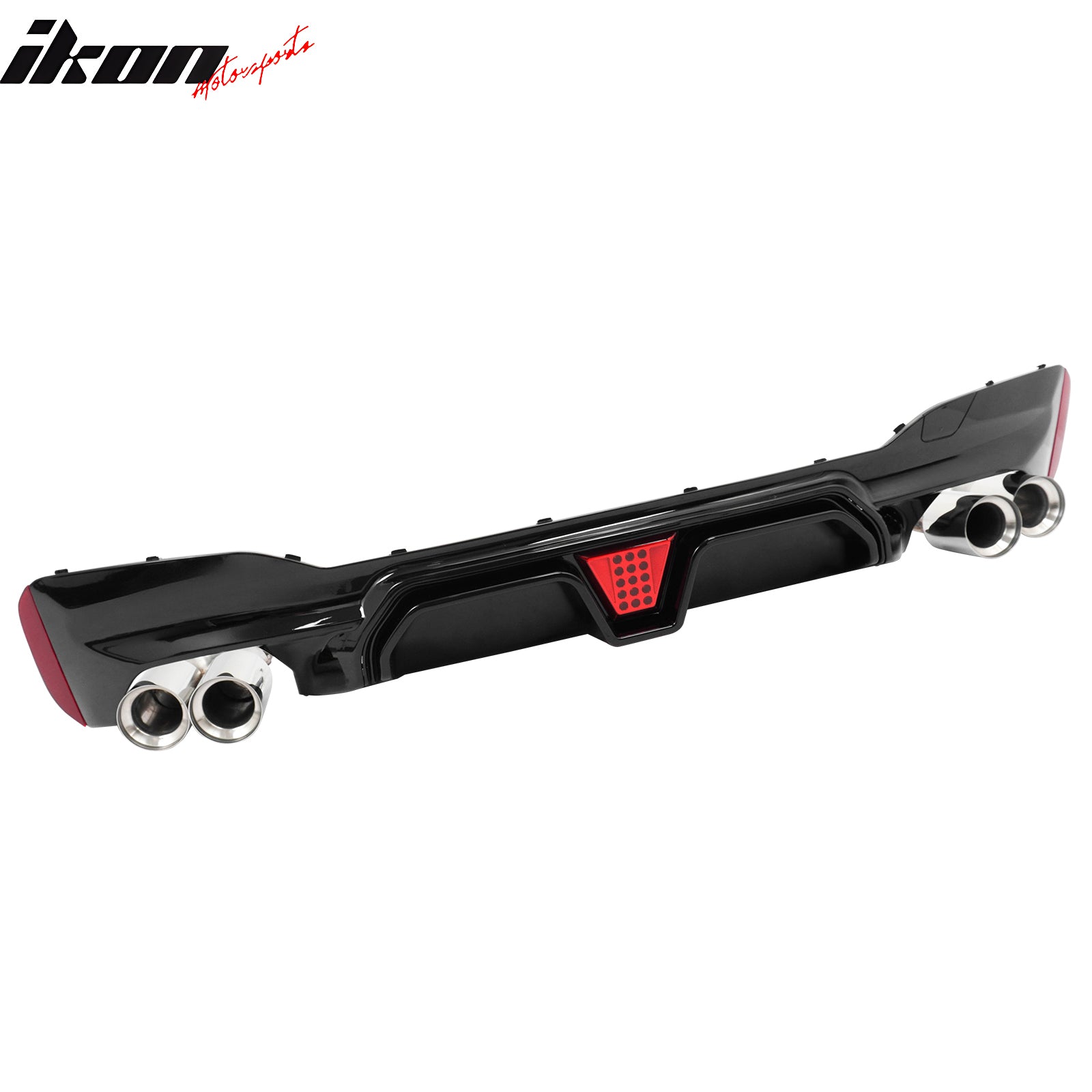 IKON MOTORSPORTS Rear Diffuser w/ LED Light& Silver Quad Exhaust, Compatible with 2017-2020 BMW 5 Series G30 Pre-LCI M Sport, M5 CS Style Gloss Black PP Bumper Valance Spoiler Shark Fin, 3PCS