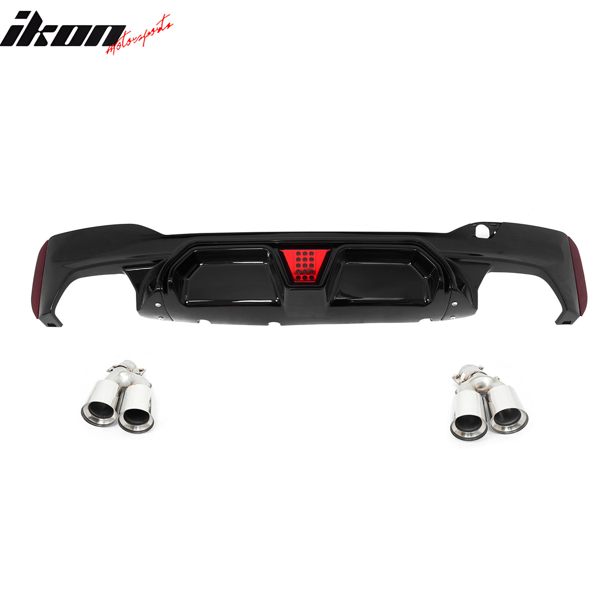 Fits 17-20 BMW G30 5 Series CS Style Rear Diffuser w/ LED + Silver Quad Exhaust