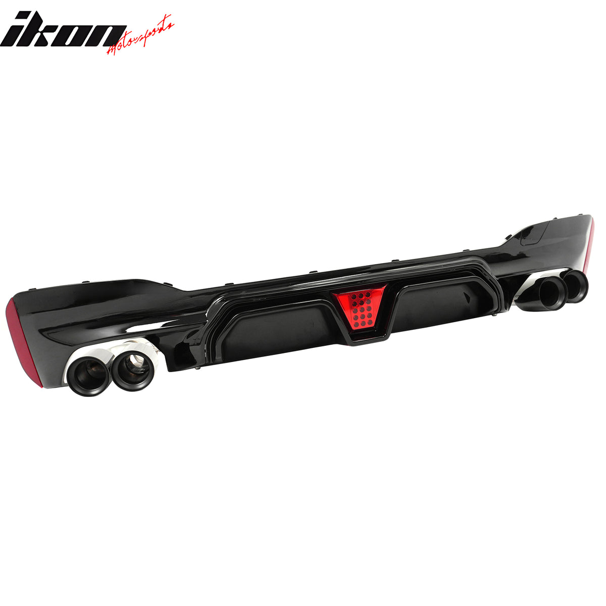 IKON MOTORSPORTS Rear Diffuser w/ LED Light& Black Quad Exhaust, Compatible with 2017-2020 BMW 5 Series G30 Pre-LCI M Sport, M5 CS Style Gloss Black PP Bumper Valance Spoiler Shark Fin, 3PCS