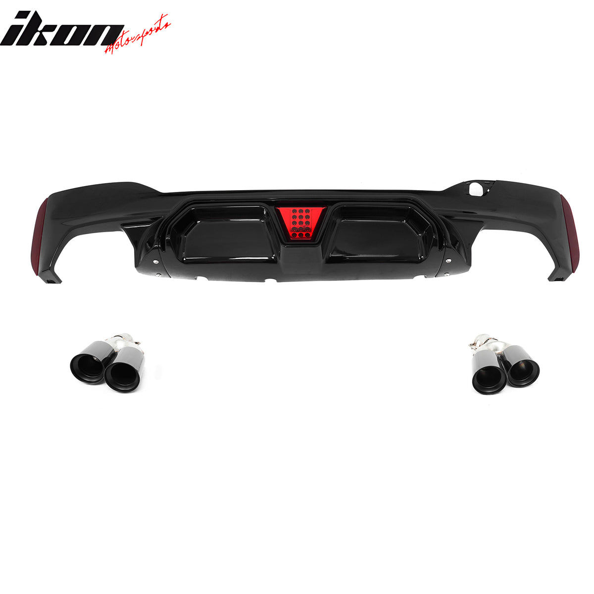 Fits 17-20 BMW G30 5 Series CS Style Rear Diffuser w/ LED + Black Quad Exhaust
