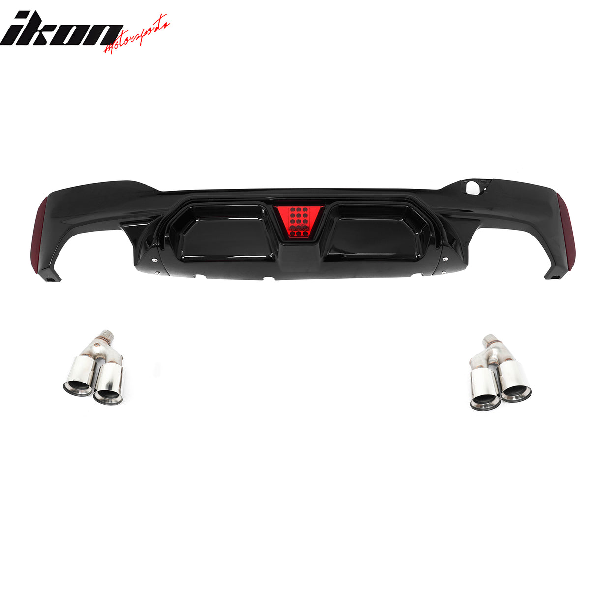 Fits 21-23 BMW G30 5 Series CS Style Rear Diffuser w/ LED + Silver Quad Exhaust