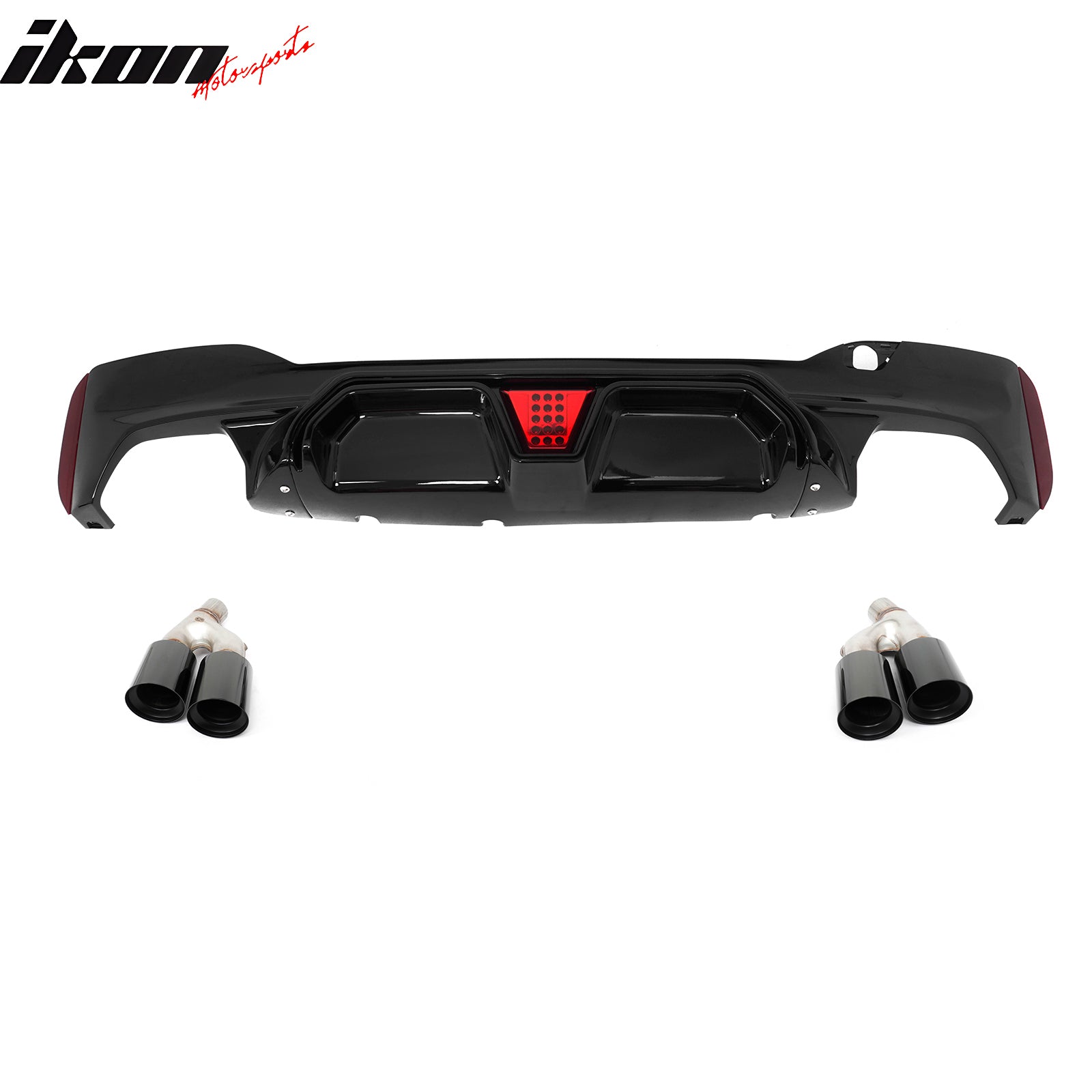Fits 21-23 BMW G30 5 Series CS Style Rear Diffuser w/ LED + Black Quad Exhaust