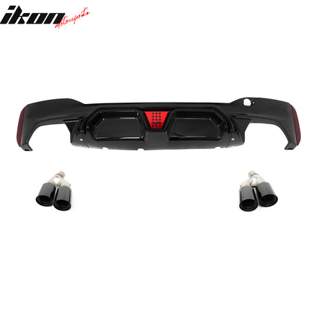 Fits 21-23 BMW G30 5 Series CS Style Rear Diffuser w/ LED + Black Quad Exhaust