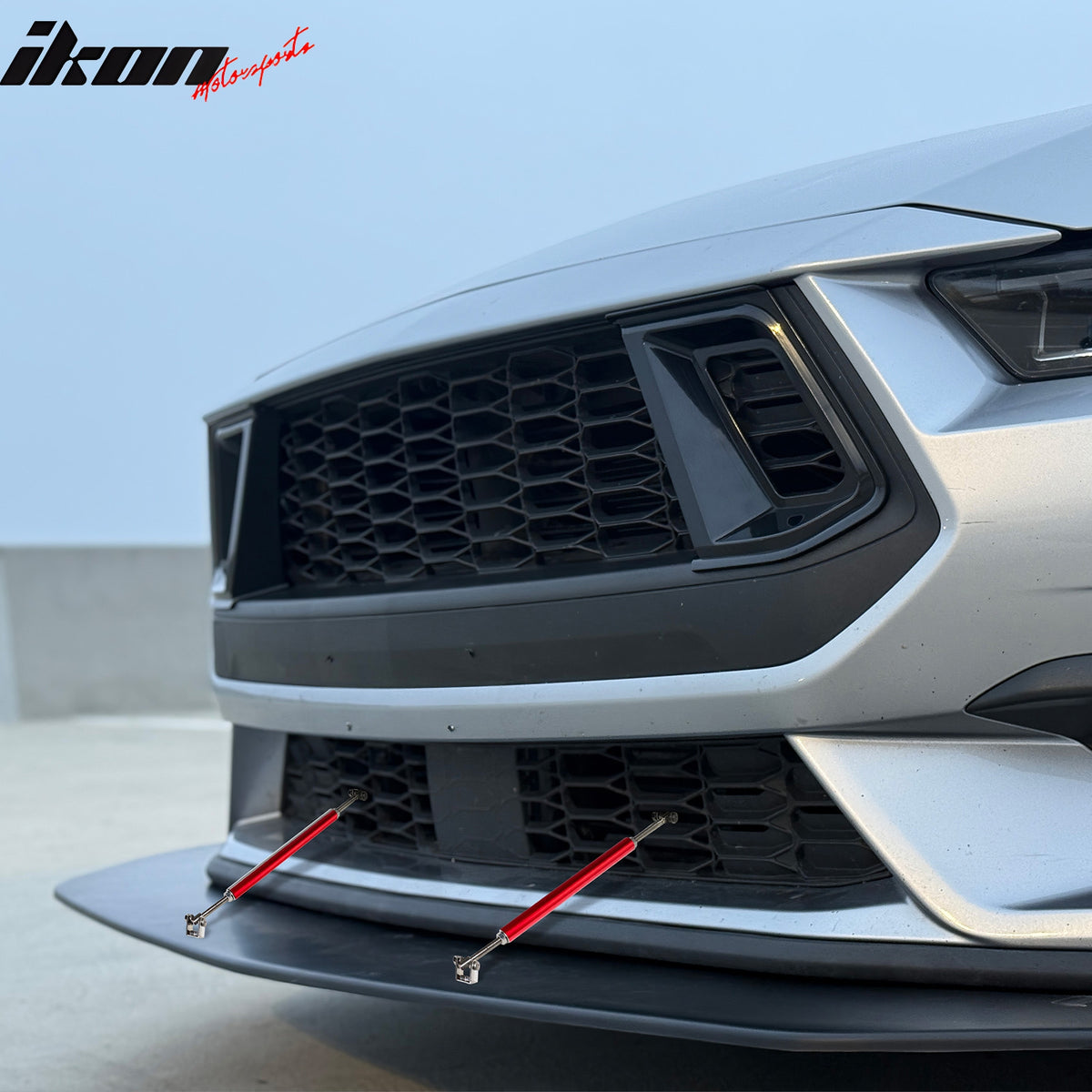 Fits 24-26 Ford Mustang Ecoboost& GT IKON Front Splitter w/ Stainless Steel Rods