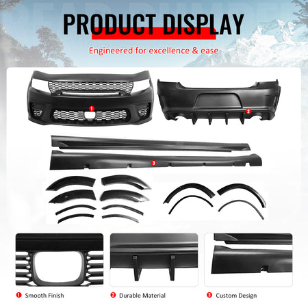 Fits 15-23 Dodge Charger Front Rear Bumper Conversion with Side Skirts/Diffuser
