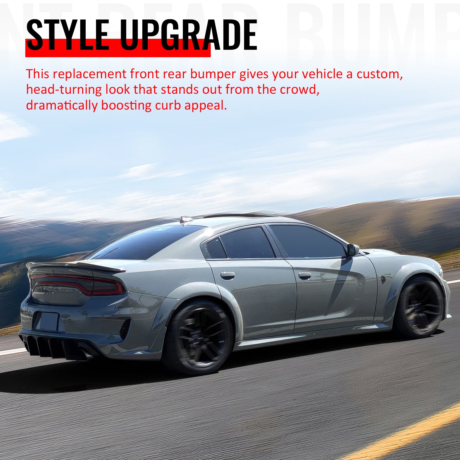 Fits 15-23 Dodge Charger Front Rear Bumper Conversion with Side Skirts/Diffuser