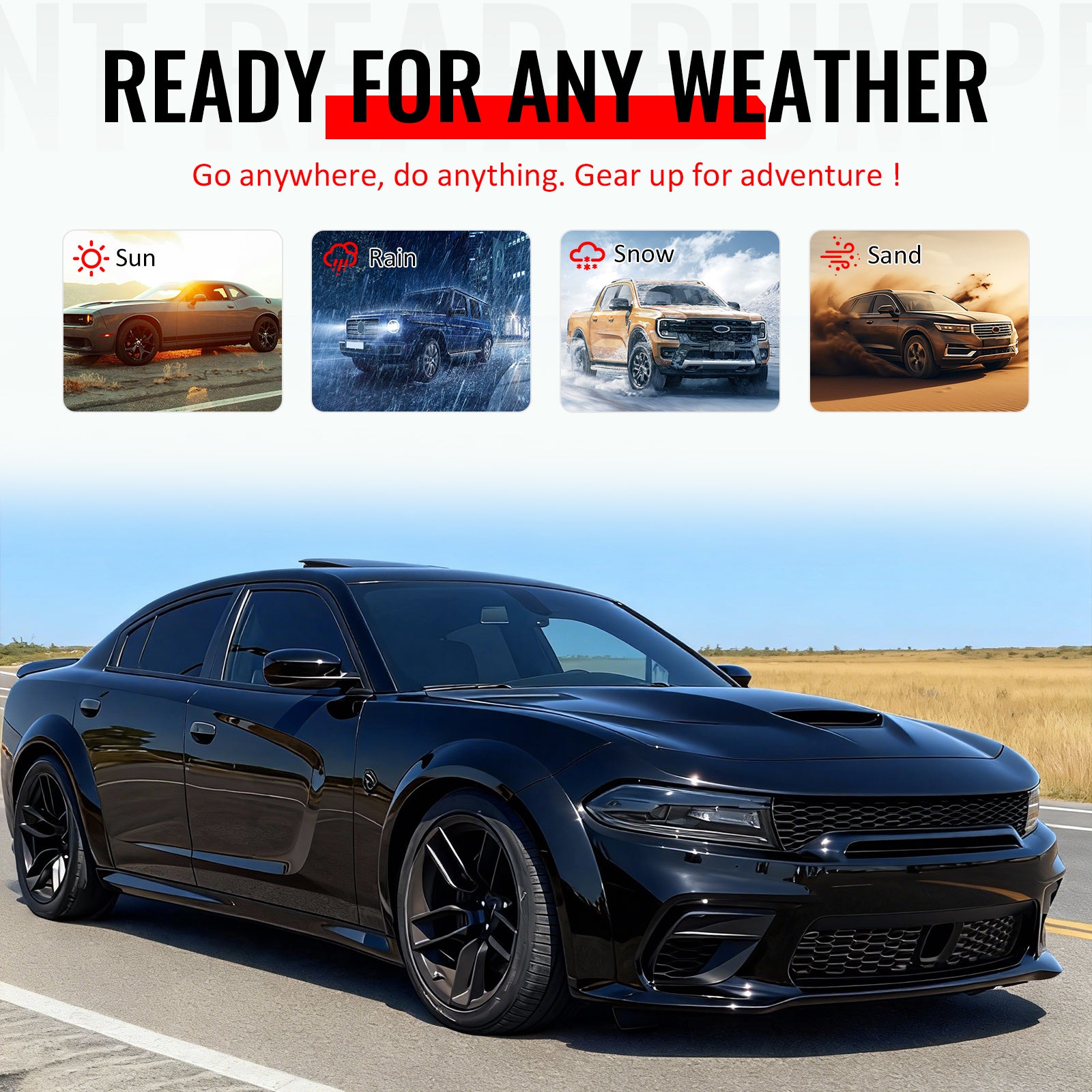 Fits 15-23 Dodge Charger Front Rear Bumper Conversion with Side Skirts/Diffuser