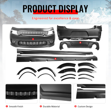Fits 15-23 Dodge Charger Front Rear Bumper Conversion w/ Side Skirt/Fender Flare