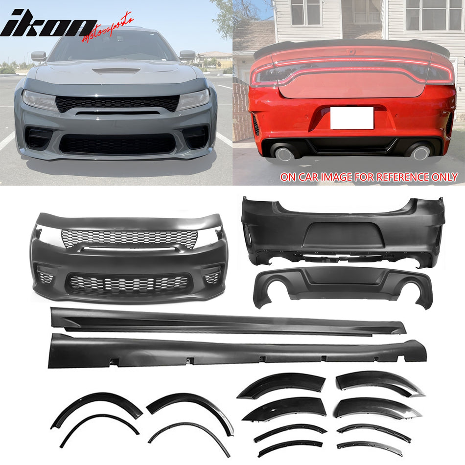 15-23 Dodge Charger Front & Rear Bumper Cover w/ Fender Flare/Diffuser