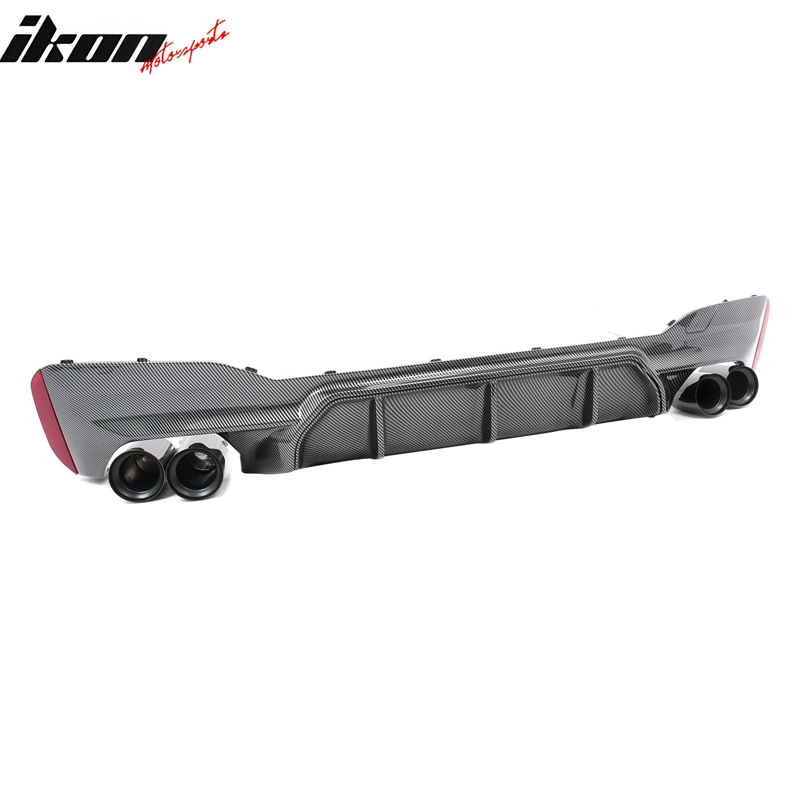 IKON MOTORSPORTS Rear Diffuser w/ Black Quad Exhaust, Compatible with 2017-2020 BMW 5 Series G30 Pre-LCI M Sport, M5 Competition Style Carbon Fiber Print PP Bumper Valance Spoiler Fin, 3PCS